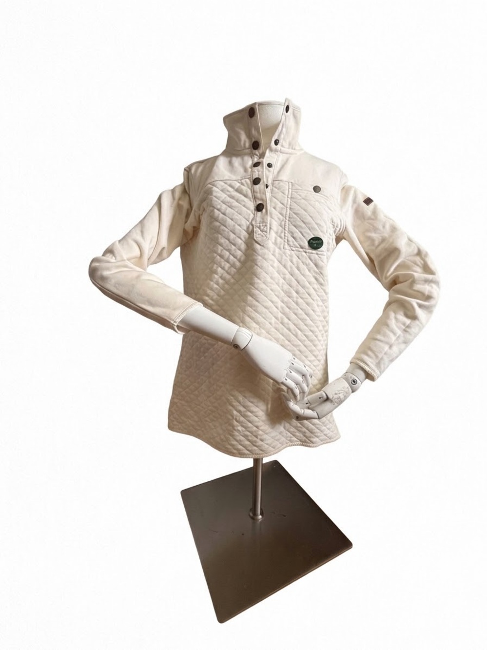 L.L. Bean Cream Quilted Snap-Placket Turtleneck Pullover